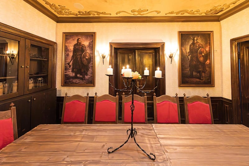 The great hall — banners & sentinels