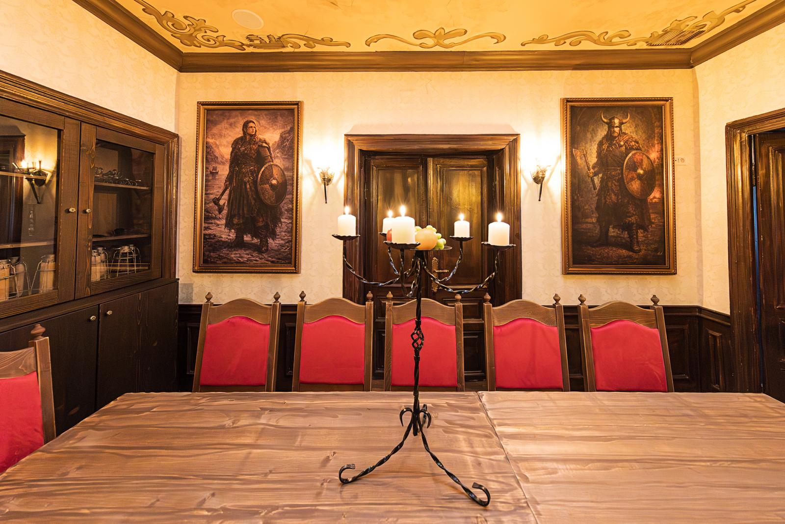 The great hall — banners & sentinels